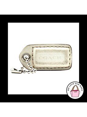 1.5" VINTAGE COACH White & Saddle Leather Nickel Fob Bag Charm Keychain Hang Tag